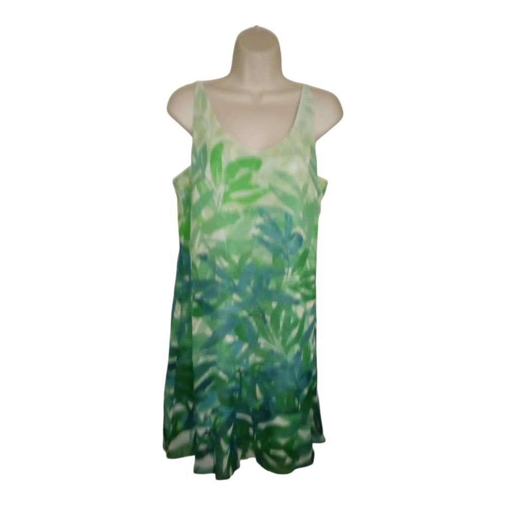 CAbi Castaway Green Leaf Pattern Adj. Strap Dress Size Medium